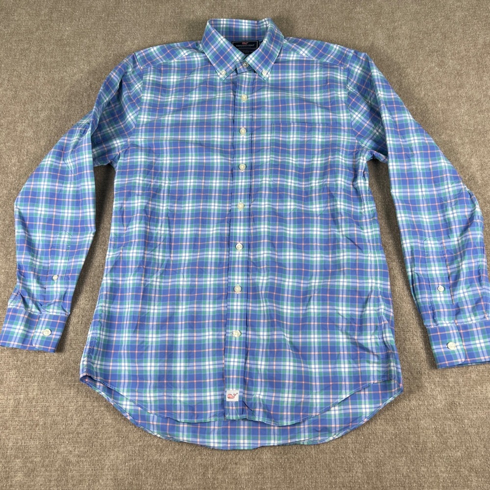 Vineyard Vines Performance Blue Plaid Button Down Slim Fit Murray Shirt Medium - Picture 2 of 7